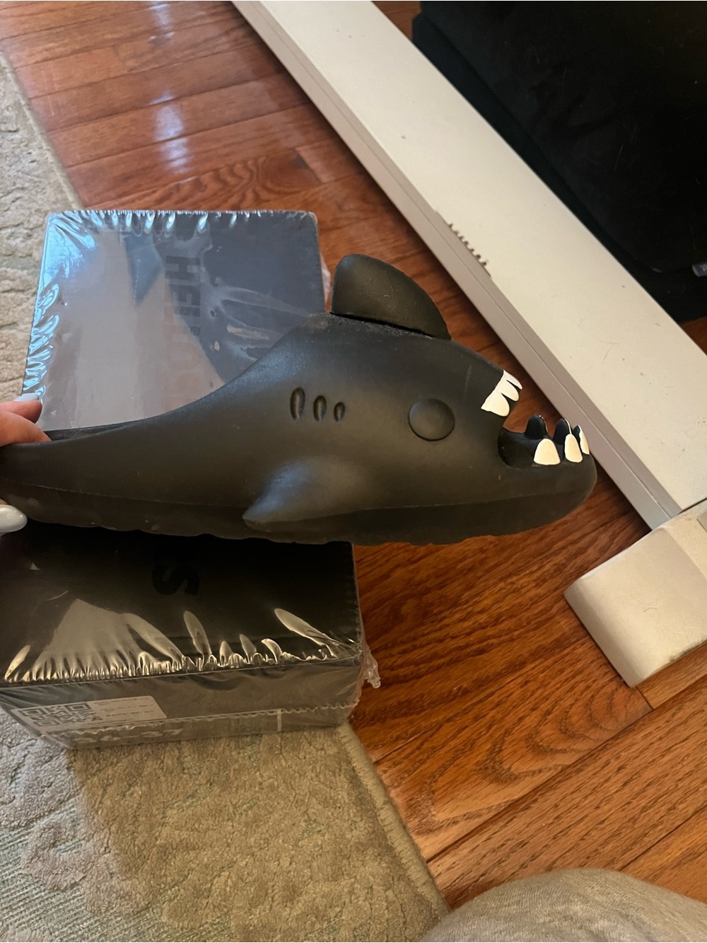 Black Shark Slide Sandals with Tooth Detail